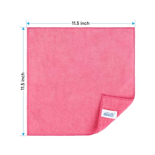 HOMEXCEL Pink Microfiber Cleaning Cloth, 12 Pack Premium Microfiber Towels for Cars, Lint Free, Scratch-Free, Highly Absorbent, Reusable Cleaning Rags for Car, Household, Kitchen, Window, 11.5"X11.5" - color: Pink