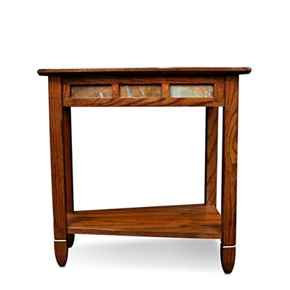 Leick Home Slate End Table, Solid Wood, Narrow Wedge Shape, Slate Tile Insets, Bottom Display Shelf, Easy-Assembly, Rustic Oak, 23.5 in. L x 17 in. W x 24 in. H, 10056 - color: Rustic Oak