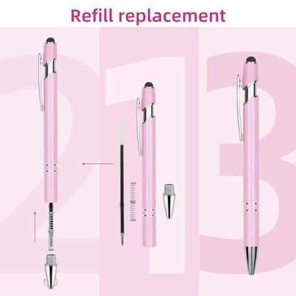 Ballpoint Pen Metal Soft Stylus Pen for Touch Screens，Retractable Tactile Turn Pen，Bulk Pens for Gifts Office Essentials，Medium Point，Black Ink (5 Pink) - color: 5 Pink