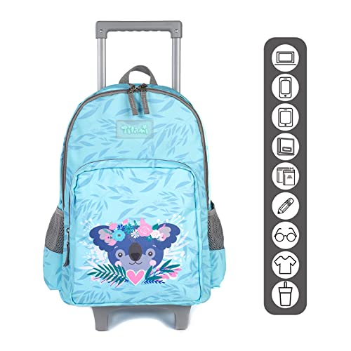 Tilami Rolling Backpack 18 inch Double Handle Wheeled Boys Girls Travel School Children Luggage Toddler Trip - color: Koala Blue