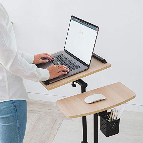 Adjustable Overbed Laptop Table Tilting Top with Mouse Pad, Height Adjustable Rolling Bedside Desk with Wheels for Home, Hospital, Sofa Use - Dark Blond Wood - color: Blond Wood