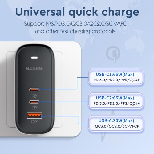 GaN 65W USB C Charger 3 Port Fast Charging Block Travel Charger Wall Charger Universal Travel Adapter EU UK Plug Adapter for MacBook iPad Pro/Air iPhone 15 16 Samsung S24 Laptop Steam Deck