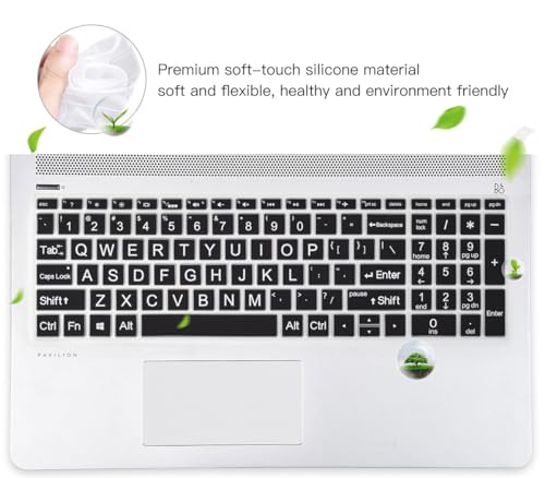 Large Print Keyboard Cover for HP Laptop 15-db/da 15-dw 15-dy 15-bs/bw 15-ef 15t 15z 15.6" 15-db0011dx 15-dy1043dx/dy1051wm 15-dw0037wm/dw1083wm 15-ef1001ds ef1023dx,HP 17-by/bs/ca 17.3 Keyboard Skin - color: Black-Large Print