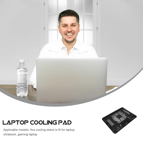 Silent Laptop Cooling Pad with USB Fans, 14-inch Black Laptop Riser Stand for Desk Use, Tablet Cooling Stand Compatible with Notebooks and Portable Computers