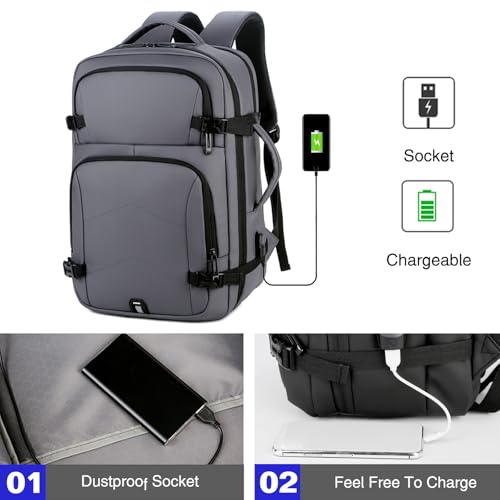 FANDARE Laptop Backpack, Business Travel Laptop Rucksack with USB Charging Port, Waterproof Laptop Bag 15.6 inch, Breathable Nylon Daypack for Work, Travel, College Gray - color: Gray