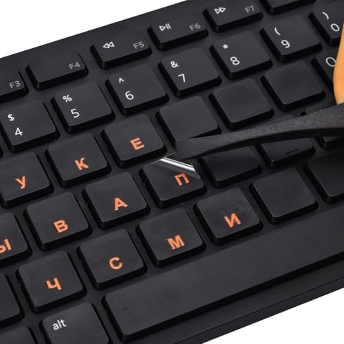 4 in 1 Russian Borderless Lettering Keyboard Stickers,Transfer Printing Individual Characters Stickers for PC Desktop Computers Keyboard Laptop Notebook,Russian Repair Replacement Letter Sticker - color: Orange Letter, size: Russian