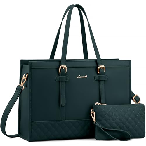 LOVEVOOK Laptop Bag for Women,15.6 inch Laptop Tote Bag Waterproof PU Leather Computer Bag Work Bags for Business Office, Large Capacity Laptop Purse Professional Work Tote Black - color: Green, size: 15.6 inch