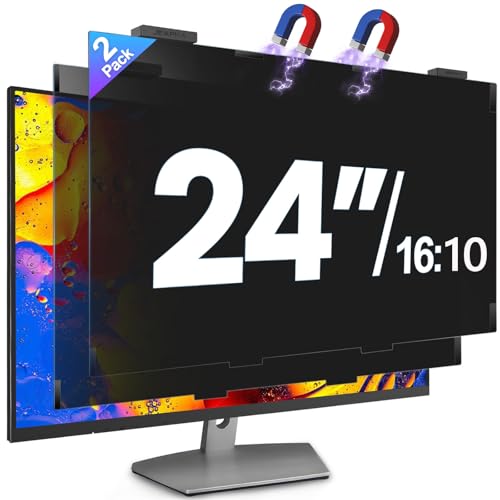 2 Pack 24 Inch Magnetic Computer Privacy Screen Filter for Monitor 16:10 Aspect Ratio, Removable Hanging Privacy Screen Shield, Anti-Glare Protector, Anti Blue Light Filter - size: Magnetic 24 inch (16:10)