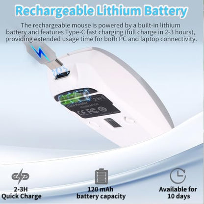 elec Space Mini Bluetooth Wireless Mouse with TF Card Reader, Rechargeable, Silent Click, Portable for Laptop, PC, Travel, Office & Home Use (Silver) - color: silver