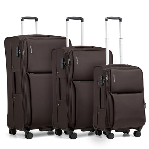 Hanke 3 Piece Luggage Sets Softside Expandable Carry On Luggage Set Travel Suitcase Sets with Spinner Wheels TSA Approved Luggage(Coffee, 20in/24in/28in) - color: Coffee, size: 3 Pc Set(20/24/28)