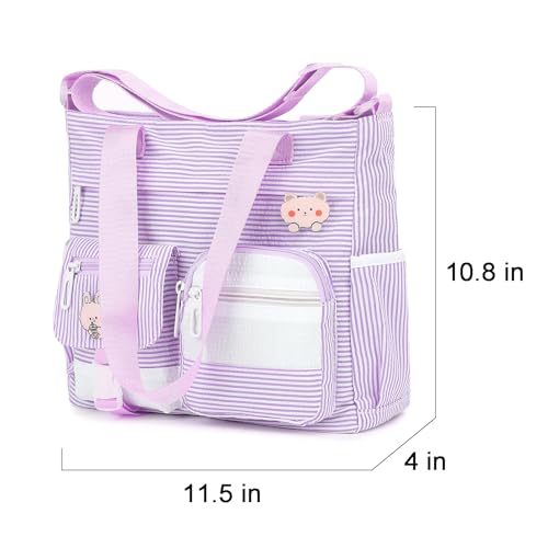 Phaoullzon Cute Messenger Bag Kawaii Crossbody Purse for Teen Shoulder Tote | Gifts for Girls/ Women, Nylon Japanese College Satchel Travel Work Gym Handbag - color: Stripes Purple, style: Medium
