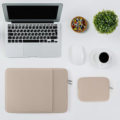 RAINYEAR Laptop Sleeve Case Compatible with 13.3 Inch Notebook Computer Chromebook 14" MacBook Pro/Max M1 M2 M3 M4 M5 Protective Cover Soft Bag with Front Pocket & Accessories Pouch (Khaki) - color: Khaki, size: 13"-13.3"
