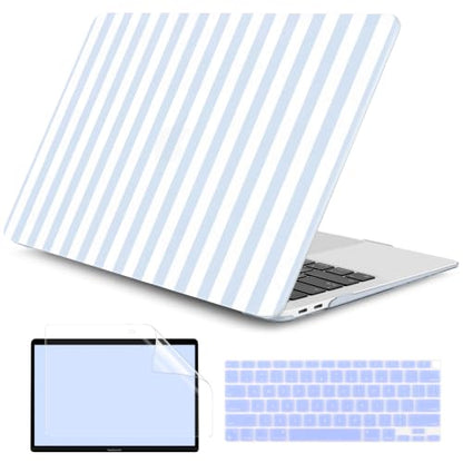 DONGKE Case for MacBook Air 13 Inch (2021-2018 Models A2337 M1/A2179/A1932), Blue & White Stripes Hard Shell Case with Keyboard Protector, Compatible with Retina Display and Touch ID - color: Blue & White Stripes