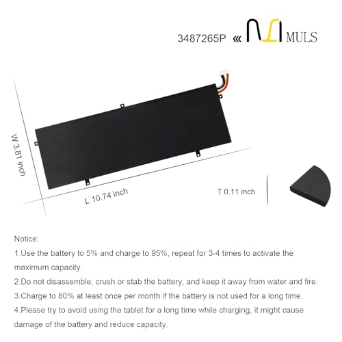 MULS 3487265P 8 Lines Battery for Jumper EZBook 3S 3 SE 3 Pro LB10 MB10 3S | Laptop Series P313R HW-3487265 WTL-3687265 3282122-2S 3587265P 36.48Wh 7.6V 4800mAh with Tools, Extended runtime