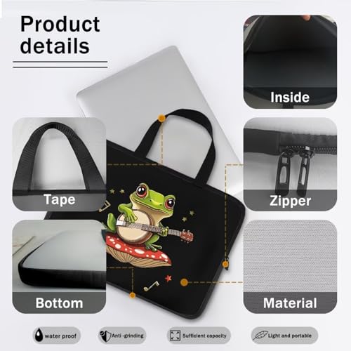 13 Inch Mushroom Frog Laptop Sleeve, Protective Tablet Case with Handle, Water Resistant Zipper Computer Carrying Bag Notebook Cover Messenger Briefcase for Travel/Business/School - color: Mushroom Frog, size: 13 Inch