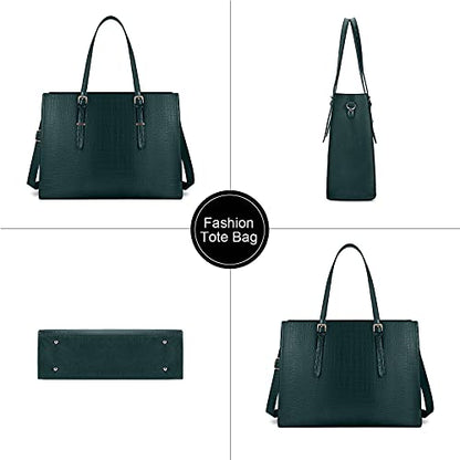 Laptop Bag for Women 15.6 Inch Crocodile Leather Tote Bag Water-resistant Work Briefcase Business Computer Shoulder Bag for Travel Teacher Nurse Professional Handbag - color: Dark Green