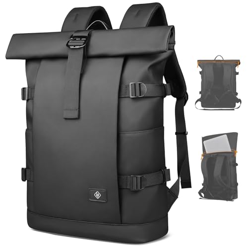 Rolltop Laptop Backpack, Expandable Business Travel Backpack for Men Women | Water-Resistant Casual Daypack with 15.6 Inch Laptop Compartment,19-28L Anti-Theft Computer Work Bag for Commute Work-Black - color: Black