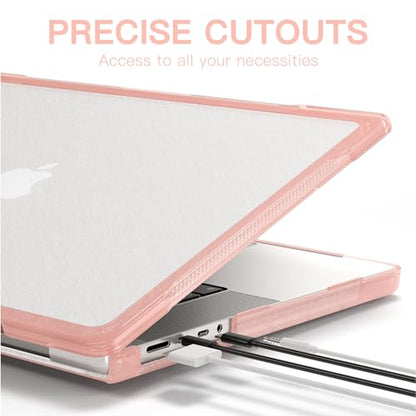 Batianda Ultimate Shockproof Case for MacBook Pro 14 Inch 2026-2021, Pink | Fits M5/M4/M3/M2/M1 Pro Max Chip Model, Heavy Duty Matte Translucent Rugged Protective Shell with Carbon Fiber Side Texture - color: X-Peach Pink