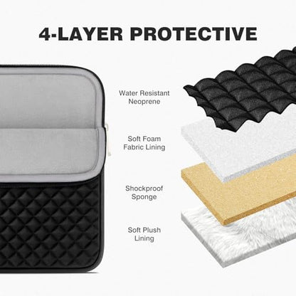 RAINYEAR 11 Inch Laptop Sleeve Shockproof Diamond Foam Padded Case, Black | Protective Soft Fluffy Lining Carrying Bag Case Compatible with 11.6'' MacBook Air 13” MacBook Neo A18, 11" Computer Notebook - color: Black, size: 11"-11.6"