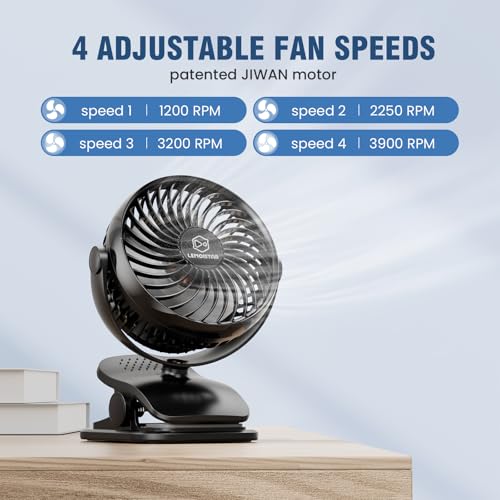 Shinebella AA Battery Car Clip Fan with Aromatic Feature for Sun Visor, 4 Speeds, 5V USB Desk Fan for Stroller, 5'' Small Cooling Vehicle Fan for Headrest/Golf Cart, Quiet, Batteries Not Included