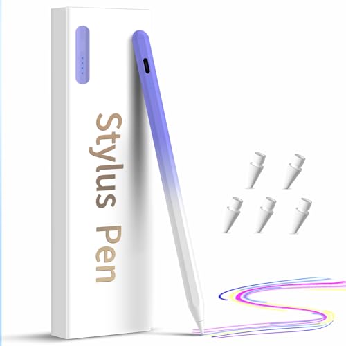 Stylus Pen for iPad,(2018-2026) Fast Charge with Tilt Sensitivity & Palm Rejection Compatible with iPad Pro 11"/12.9", iPad mini 5/6, iPad Air 3/4/5, iPad 6/7/8/9/10 (White Purple) - color: White purple
