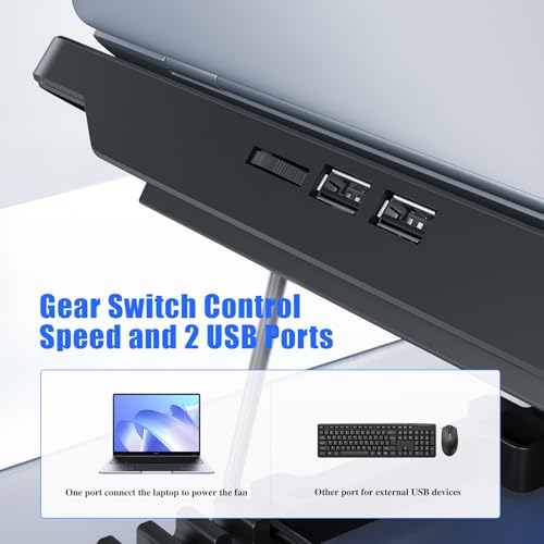 Laptop Cooling Pad, Laptop Cooler with 8 Quiet Fans for 12-17 Inch Gaming Laptop Fan Cooling Pad Stable Stand 7 Height & Wind Speed Adjustable, 2 USB Port & Phone Holder - color: Black Blue-LED 8 Fans