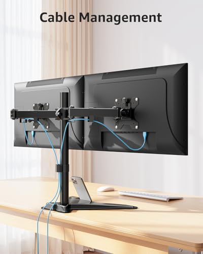 MOUNTUP Dual Monitor Stand - Freestanding & Height Adjustable Monitor Desk Mount, Steady VESA Mount Holds Max 17.6 lbs, Computer Monitor Stand for 2 Screens up to 27 inches, for Home Office - size: Dual, style: Freestanding
