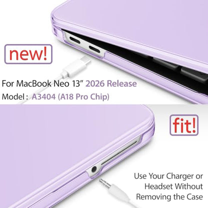 May Chen for MacBook Neo 13 inch Liquid Retina Display ((2026 Release A3404), Slim & Lightweight Protective Case with Screen Protector&Keyboard Cover&Dust Plug, Crystal Purple - color: Crystal Purple