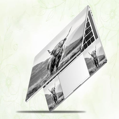 Laptop Skin Sticker Decal, Universal Reusable Vinyl Laptop Cover for 12" 13" 13.3" 14" 15" 15.4" 15.6" Notebook PC, Reusable Waterproof Scratch-Resistant with 2 Wrist Pads,Black White Highland Cow - color: Black White Highland Cow