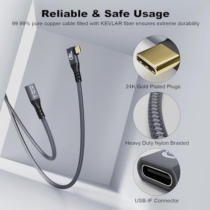 90 Degree USB C 3.2 Extension Cable 20Gbps, USBC 3.2 Gen2 Typec Male to Female Extender Cable Ultra 4K@60Hz 240W Charging 20Gbps Data Transfer with SSD eGPU (90 Degree Extension 20G 240W-3M) - size: 90 Degree Extension 20G 240W-3M