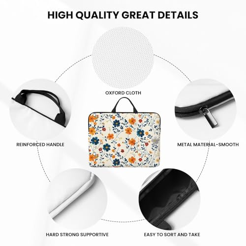 Orange, Blue and Yellow Flowers 14 Inch Laptop Sleeve Case，Handheld Waterproof/Shockproof Computer Carrying Bag Suitable for Daily Travel/Tourism/Business Trips, etc - color: Orange, Blue And Yellow Flowers