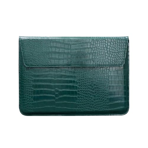 Lightweight Green Crocodile Leather Flip Sleeve for 13-13.6" Laptops | Ideal for School, Office, Commute & Travel. Water-Resistant Envelope Design with Stand. Fits MacBook Neo/Air/Pro 13" & More - color: Green