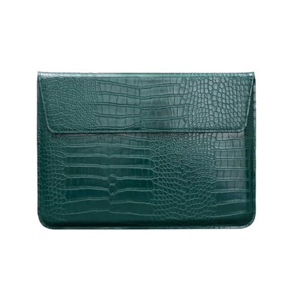 Lightweight Green Crocodile Leather Flip Sleeve for 13-13.6" Laptops | Ideal for School, Office, Commute & Travel. Water-Resistant Envelope Design with Stand. Fits MacBook Neo/Air/Pro 13" & More - color: Green