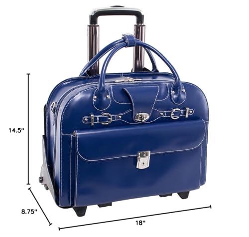McKlein ROSEVILLE, 15" Leather Detachable -Wheeled Ladies' Laptop/Computer & Tablet Business Briefcase Bag/Women's Rolling Overnight Travel Bag, Removable trolley case - color: Navy