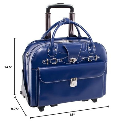 McKlein ROSEVILLE, 15" Leather Detachable -Wheeled Ladies' Laptop/Computer & Tablet Business Briefcase Bag/Women's Rolling Overnight Travel Bag, Removable trolley case - color: Navy