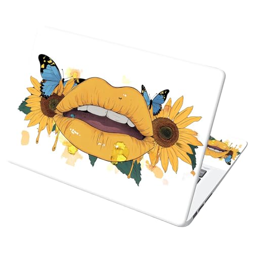 Universal Laptop Skin Sticker with 2 Wrist Pad Decals, 3-Piece Removable Vinyl Laptop Cover, Yellow Lip Sunflower Waterproof Anti-Scratch, Easy-Trim Fit for 13.3" 14" 15.6" Laptops - color: Yellow Lip Sunflower