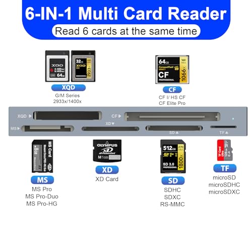 8 in 1 XQD Card Reader, 10Gbps Multi XQD Reader for Sony G/M Series, Lexar 2933x/1400x USB Mark XQD Card/CF/XD/MS/TF/SD Reader, USB C USB 3.0 Memory Card Reader for Windows/Mac OS/Linux/Android - size: XQD Card Reader