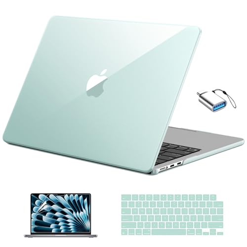 EooCoo for MacBook Air 13 inch Case M5/M4/M3/M2 2026-2022, Sage Green | Easy Snap-On Fit for Mac Air 13.6"，Hard Shell & Keyboard Cover & Screen Film & Type-C Included, A3449/A3240/A3113/A2681 - color: Crystal Sage Green