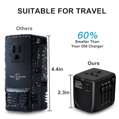 International Travel Adapter Voltage Converter Steps Down 220V to 110V for Cell Phones, Laptops, and Curling Irons, US to UK, Europe, Australia, and More Than 200 Countries(Black)