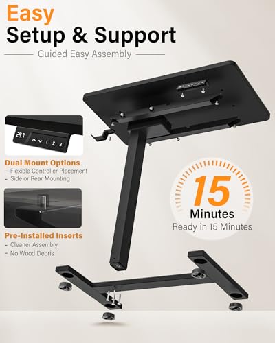 FiCiHi Electric Overbed Table, Adjustable Height Bedside Desk with Hidden Wheels, Rolling Sit-Stand Laptop Table for Bed, Couch, Sofa, Home Office & Hospital Use, (24" x 16", Black) - color: Black, size: 24 x 16"