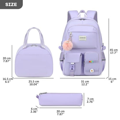 abshoo School Backpack for Girls Bookbag with Lunch Bag Teen Girls School Bag Travel Daypack (Purple) - color: Purple