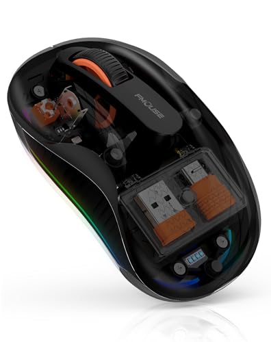 Bluetooth Wireless Mouse, Transparent RGB Tri-Modes Mouse,Bluetooth & 2.4GHz for Multi Device, USB-C Receiver Ideal for MacBook/Laptops, Rechargeable, Silent, Portable, Cool LED, Ergonomic - Black - color: Black