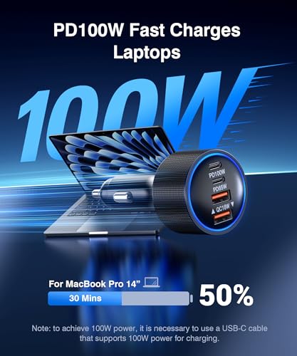 165W USB-C Car Charger, 4-in-1 Super Fast Charging Cigarette Lighter Adapter, Dual USB-C & USB-A Multi-Port Car Phone Charger Accessory, for iPhone 17/16/15, iPad, Galaxy, Tablets and Other Devices - size: 165W