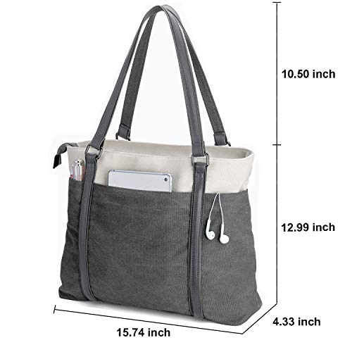 Laptop Tote Bag for Women, 15.6 Inch Work Bag with Laptop Compartment and Zipper, Canvas Computer Tote for Teacher - color: Darkgrey