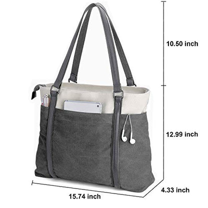 Laptop Tote Bag for Women, 15.6 Inch Work Bag with Laptop Compartment and Zipper, Canvas Computer Tote for Teacher - color: Darkgrey
