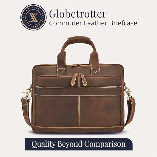 Full-Grain Leather Briefcase for Men - Laptop Bag with Leather Computer Compartment - color: Dark Brown, size: 15.6-inch