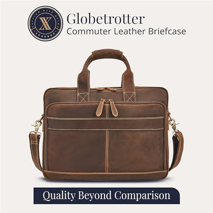 Full-Grain Leather Briefcase for Men - Laptop Bag with Leather Computer Compartment - color: Dark Brown, size: 15.6-inch