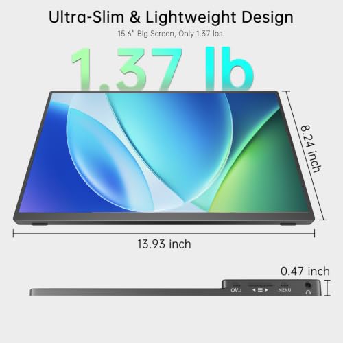 15.6” Portable Monitor Touchscreen, FHD 1080P IPS USB-C External Monitor, Ultra Responsive 10-Point Touch Laptop Second Screen, Lightweight Travel Monitor for Windows PC - size: 15.6"Touch