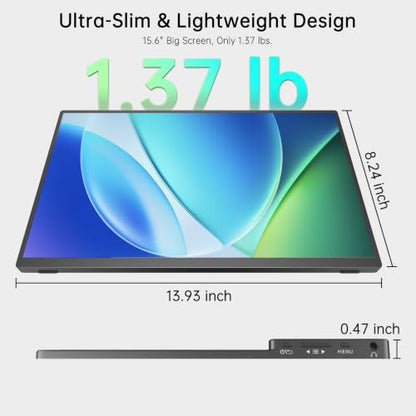 15.6” Portable Monitor Touchscreen, FHD 1080P IPS USB-C External Monitor, Ultra Responsive 10-Point Touch Laptop Second Screen, Lightweight Travel Monitor for Windows PC - size: 15.6"Touch