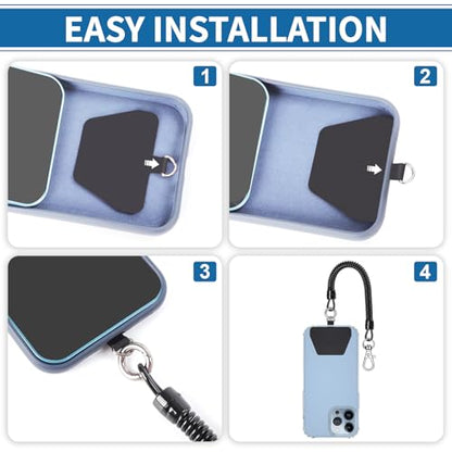 Doormoon Phone Lanyard Tether with 4 Patch, Cell Phone Lanyard with 2* Phone Tether, 4* Patch, Carabiner*1, Bottle Opener Carabiner*1 for Outdoor Hiking Climbing, Black*2 - color: Black Tether*2;patch*4;carabiner*2